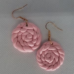 Handmade clay earrings Pink Knit